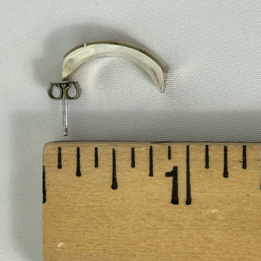 Vintage Native‎ American Unsigned Mother Of Pearl Sterling Silver Hoop Earrings